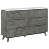 Tira 63 Inch Wide Dresser, 6 Drawers with Handles, White Marble Top, Gray By Casagear Home