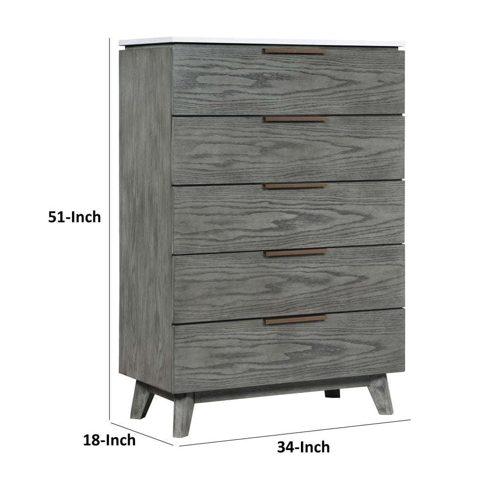 Tira 51 Inch Tall Dresser Chest 5 Drawers White Marble Top Gray Finish By Casagear Home BM315343