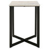 Sovi 24 Inch Side End Table, Square Marble Top, Black Metal Frame, White By Casagear Home