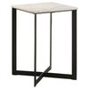 Sovi 24 Inch Side End Table, Square Marble Top, Black Metal Frame, White By Casagear Home