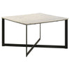 Sovi 28 Inch Side Coffee Table, Marble Top, Black Metal Frame, White Finish By Casagear Home