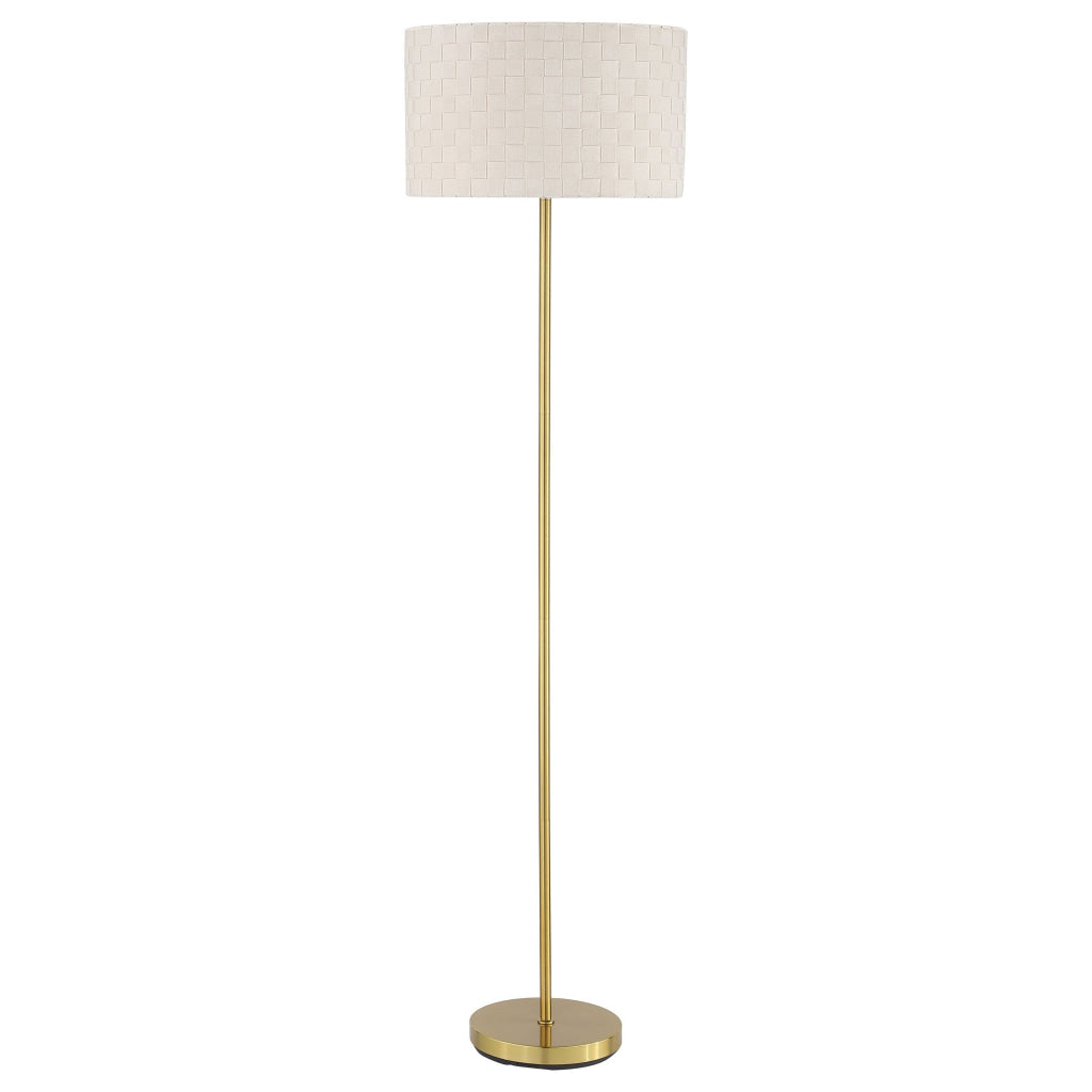 Nek 66 Inch Floor Lamp Basketweave Drum Shade Ivory Fabric Gold Metal By Casagear Home BM315346