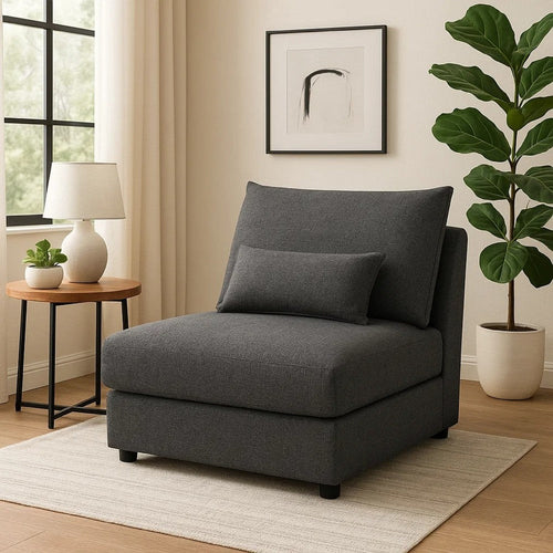 Ash 35 Inch Armless Accent Sofa Chair with Cushions, Modular, Gray Black By Casagear Home