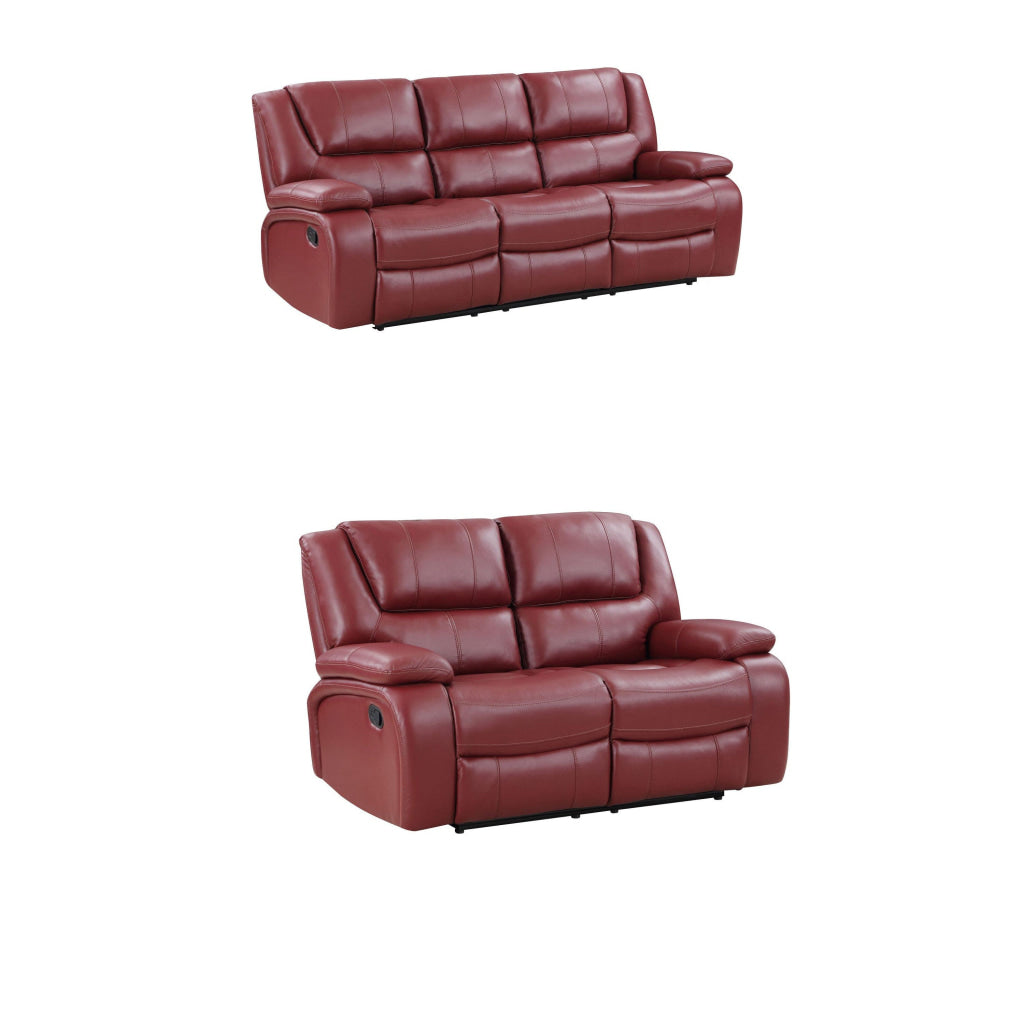 Mila 2pc Manual Recliner Sofa and Loveseat Set Red Faux Leather Wood By Casagear Home BM315354