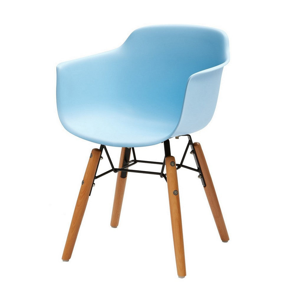 Lyna 16 Inch Kids Side Chair with Solid Back Set of 4 Arms Angled Wood Base Blue BM315365