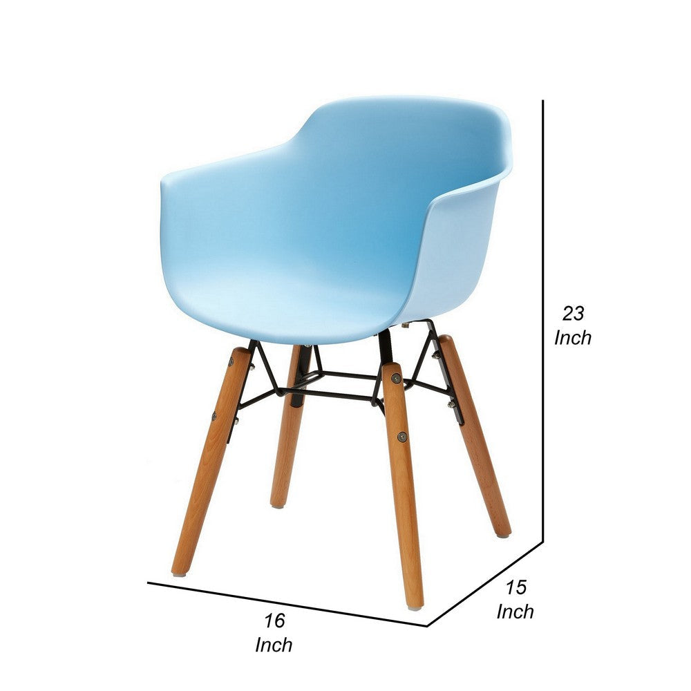 Lyna 16 Inch Kids Side Chair with Solid Back Set of 4 Arms Angled Wood Base Blue BM315365
