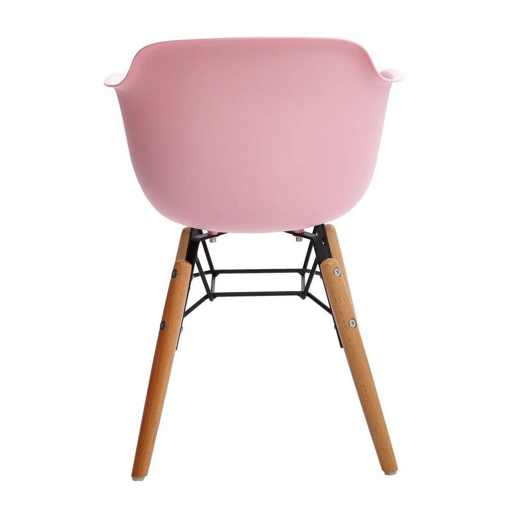 Lyna 16 Inch Kids Side Chair with Solid Back Set of 4 Arms Angled Wood Base Pink BM315366