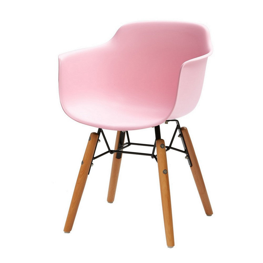 Lyna 16 Inch Kids Side Chair with Solid Back Set of 4 Arms Angled Wood Base Pink BM315366