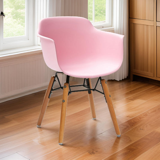 Lyna 16 Inch Kids Side Chair with Solid Back Arms Angled Wood Base Pink By Casagear Home BM315366