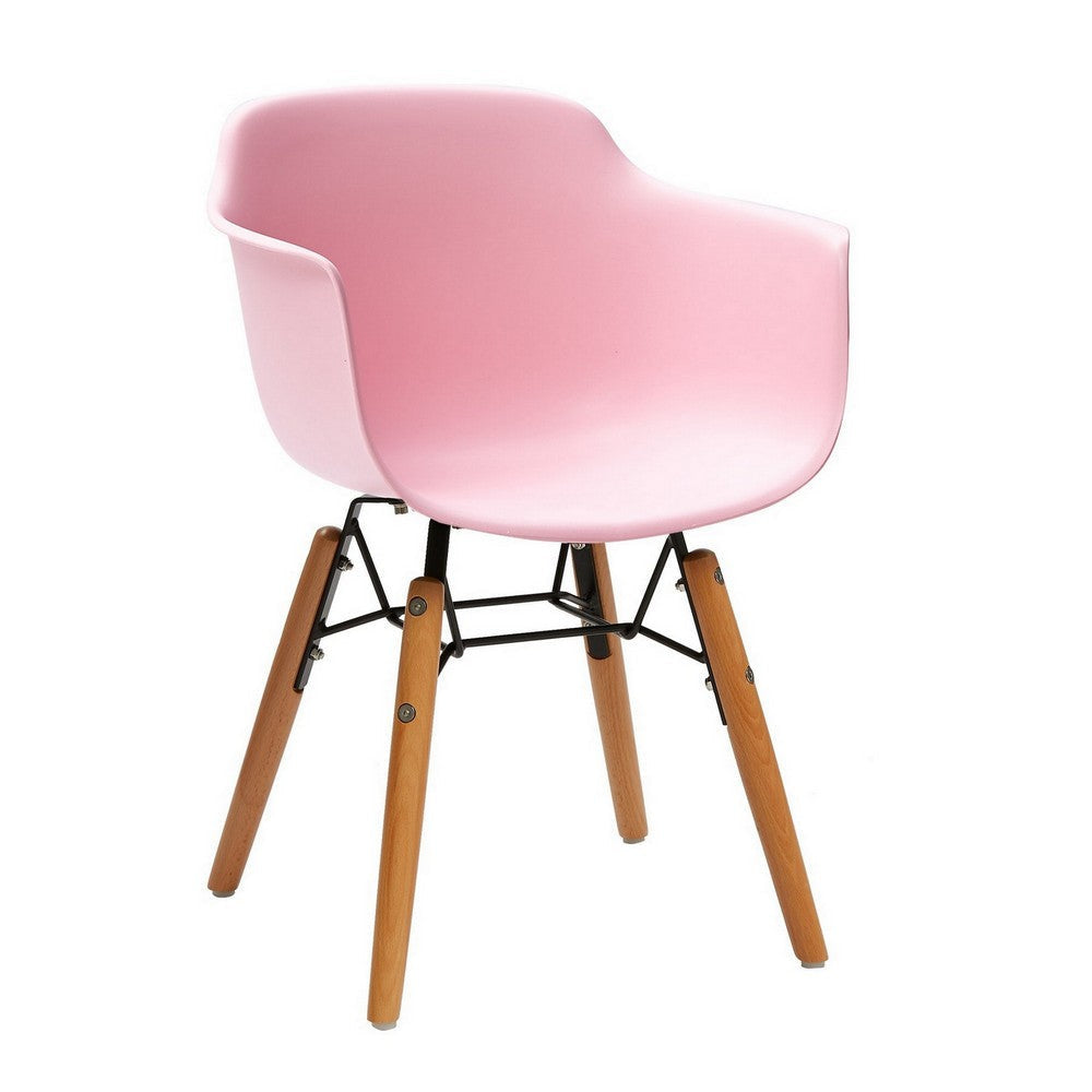 Lyna 16 Inch Kids Side Chair with Solid Back, Set of 4, Arms, Angled Wood Base, Pink