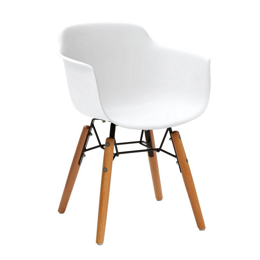 Lyna 16 Inch Kids Side Chair with Solid Back, Set of 4, Arms, Angled Wood Base, White