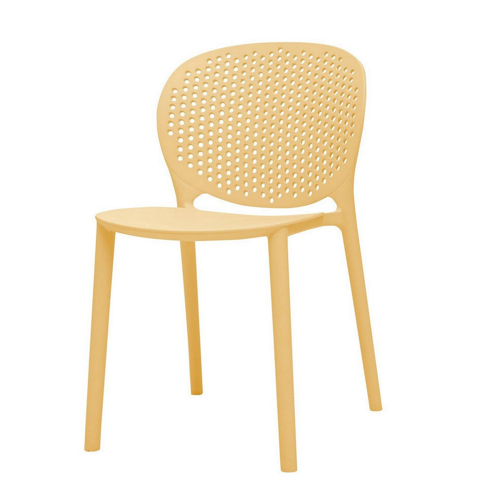 Gyna 14 Inch Kids Side Chair Round Dotted Backrest Set of 4 Armless Yellow BM315371