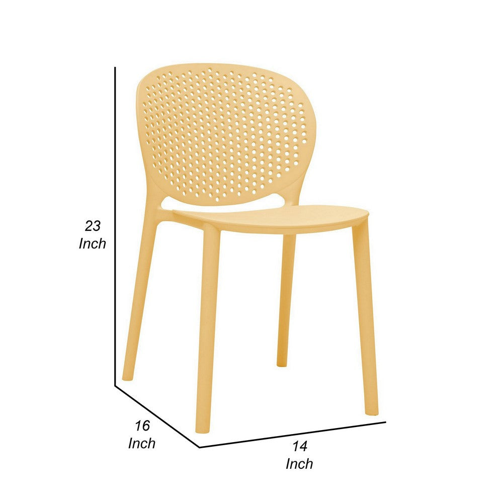 Gyna 14 Inch Kids Side Chair Round Dotted Backrest Set of 4 Armless Yellow BM315371