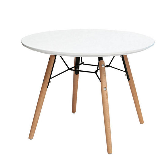 Lyna 24 Inch Kids Table, White Round Top, Stylish Angled Wood Legs By Casagear Home