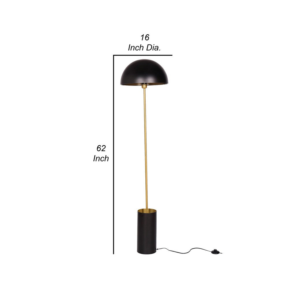 62 Inch Floor Lamp Umbrella Dome Style Shade Round Black Base Gold Metal By Casagear Home BM315374