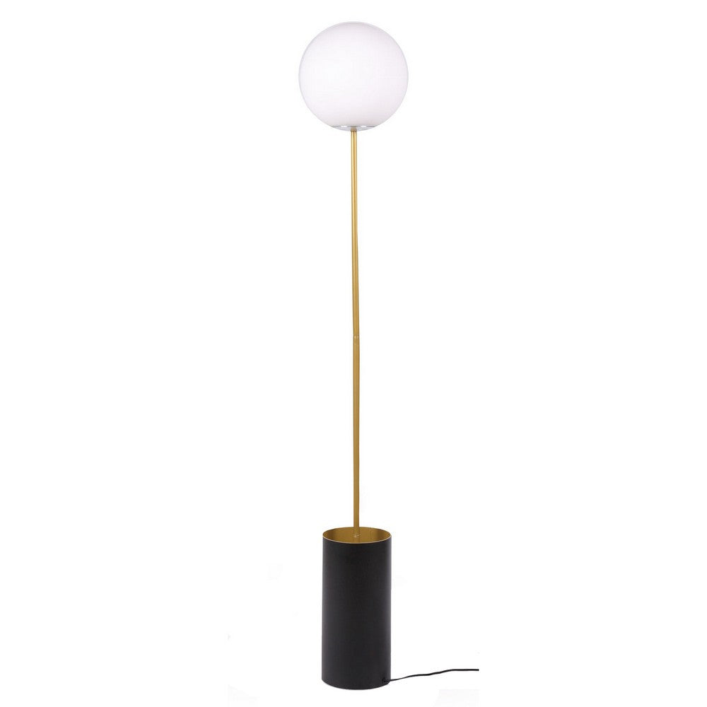 61 Inch Floor Lamp, Round White Spherical Shade, Round Black Base, Gold By Casagear Home