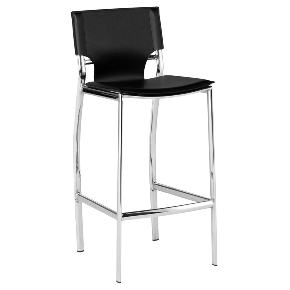 Jan 25 Inch Counter Height Chairs Set of 2 Gray Faux Leather Chrome Metal Legs BM315378