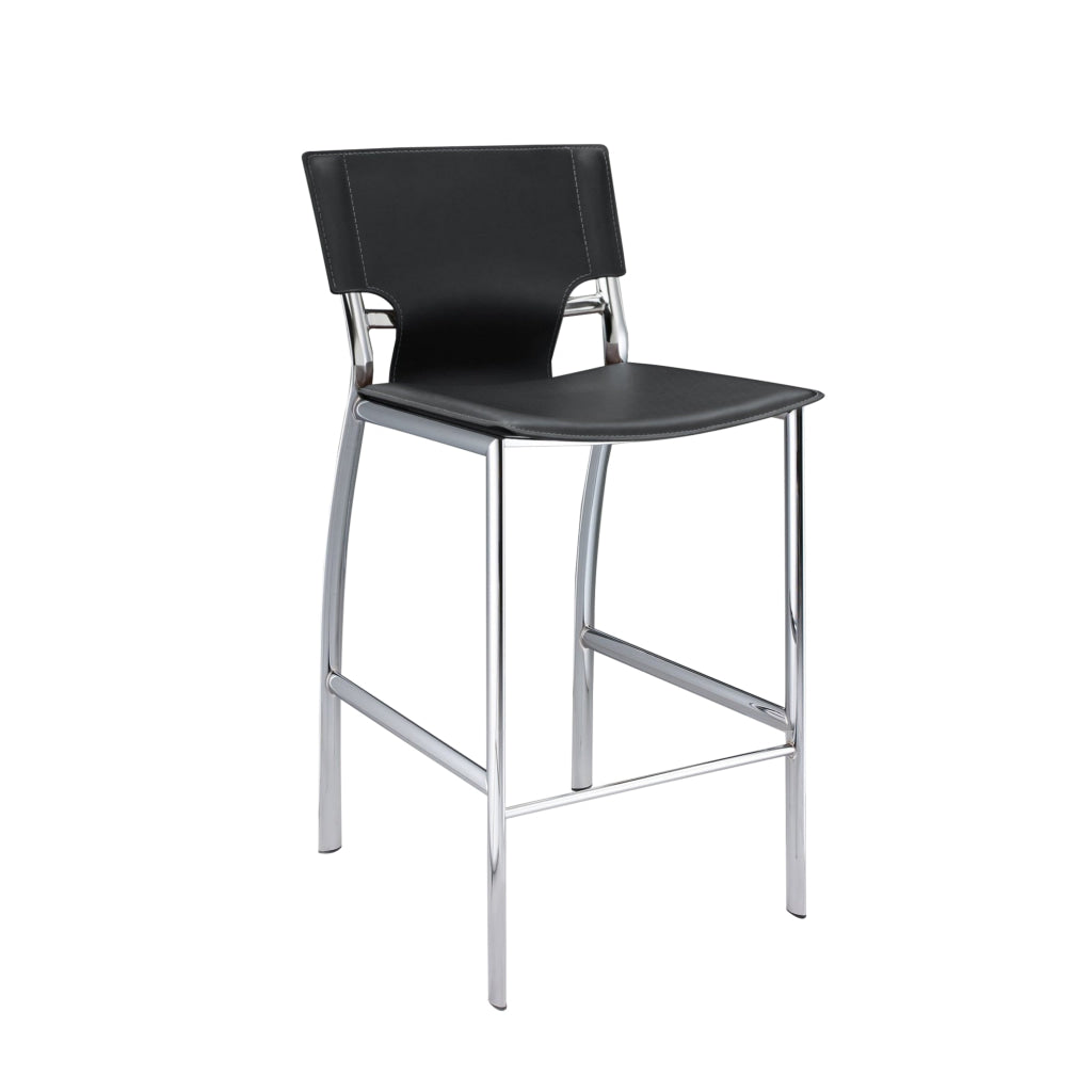 Jan 29 Inch Barstool Chair Cushioned Gray Faux Leather Chrome Metal By Casagear Home BM315379