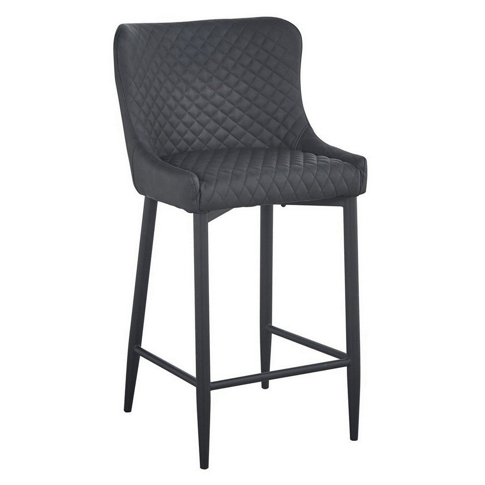 Gen 29 Inch Barstool Chair, Cushioned, Dark Gray Faux Leather, Black By Casagear Home