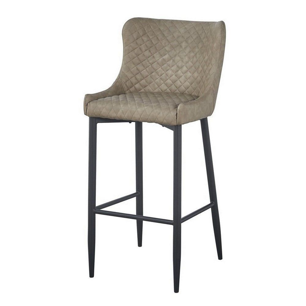 Gen 29 Inch Barstool Chair Cushioned Set of 2 Taupe Gray Faux Leather Black BM315381
