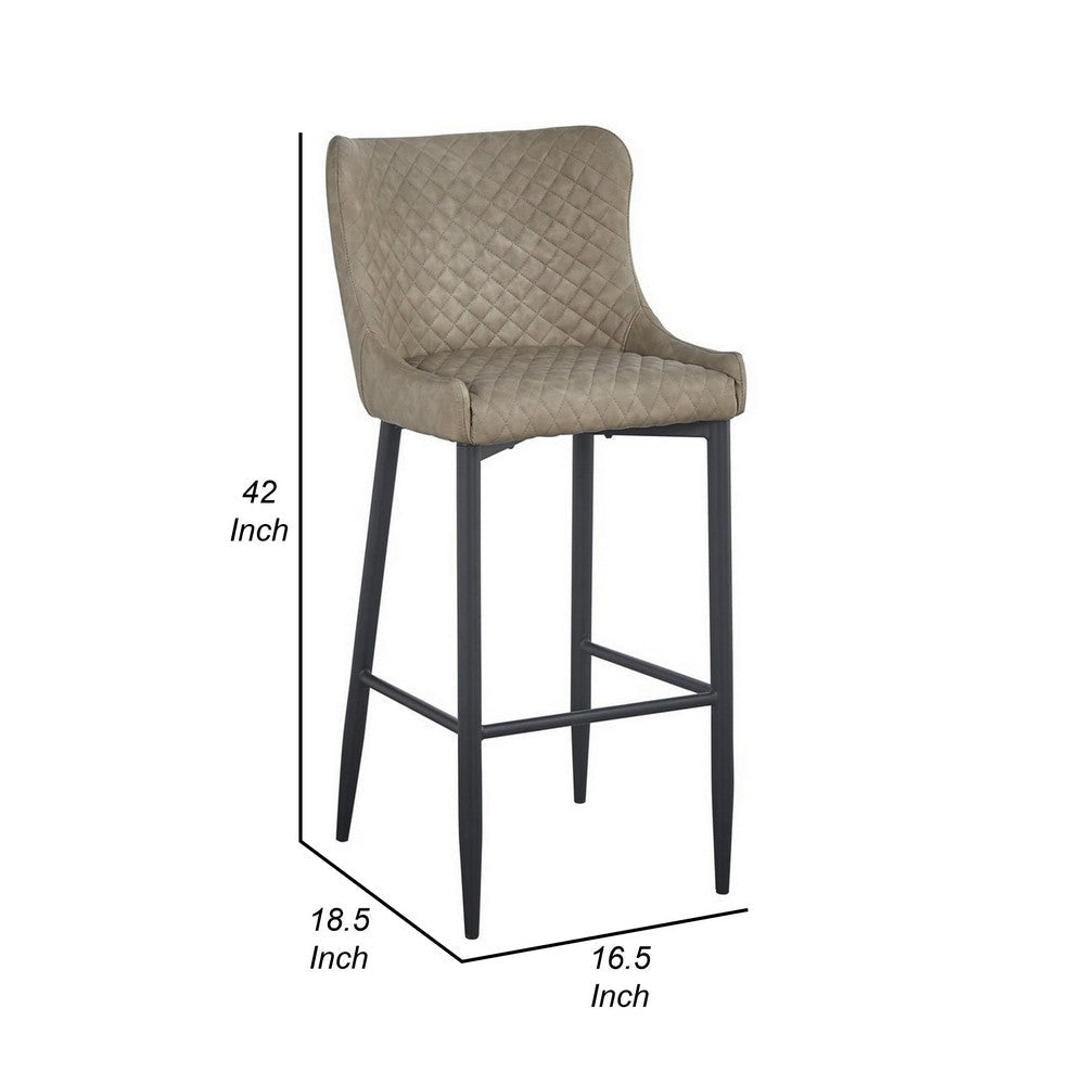 Gen 29 Inch Barstool Chair Cushioned Set of 2 Taupe Gray Faux Leather Black BM315381