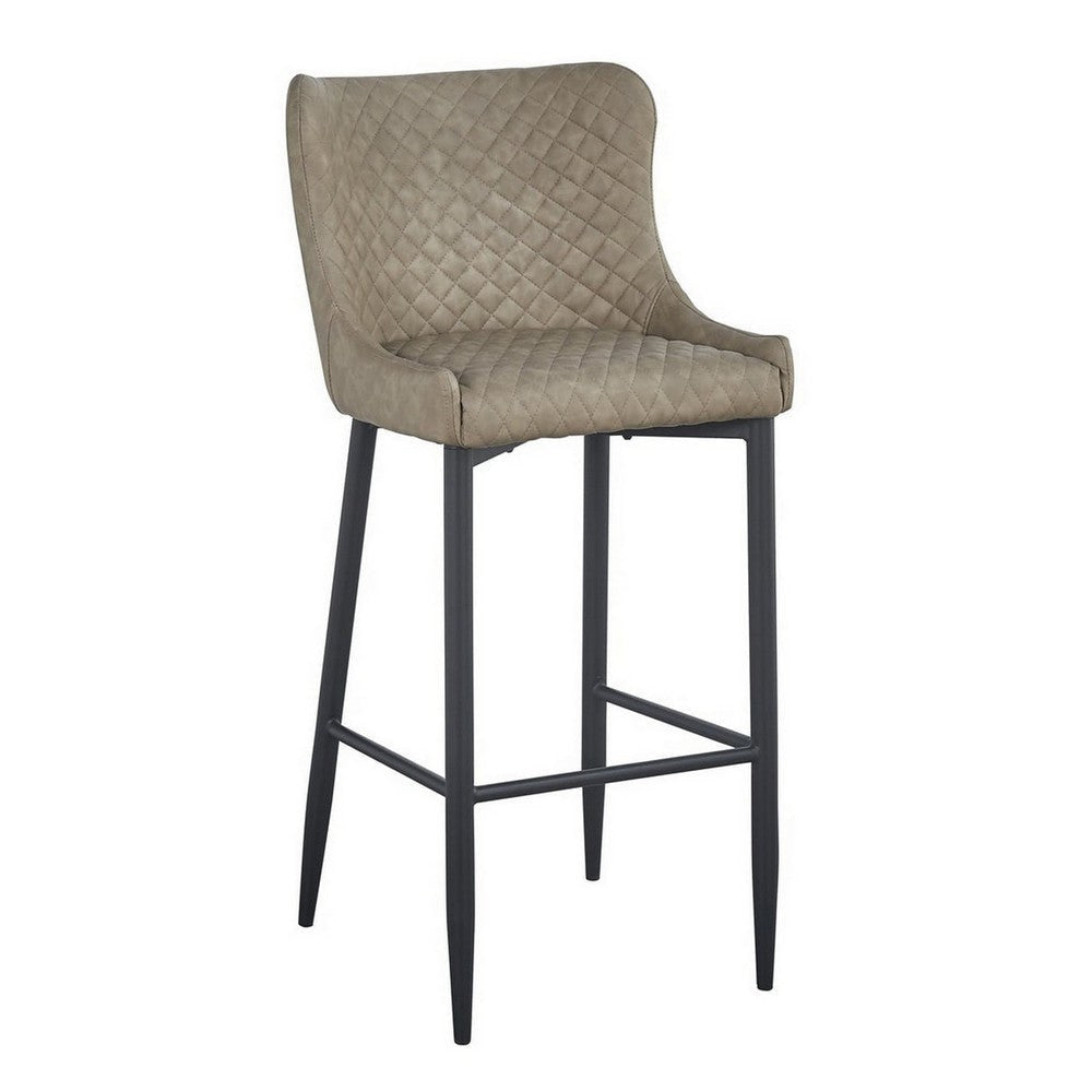 Gen 29 Inch Barstool Chair, Cushioned, Set of 2, Taupe Gray Faux Leather, Black