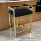 Gei 30 Inch Barstool Chair, Cantilever Base, Black Velvet Padded Seat, Gold By Casagear Home