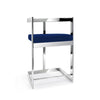 Gei 26 Inch Counter Height Chair, Cantilever, Blue Velvet, Chrome Metal By Casagear Home