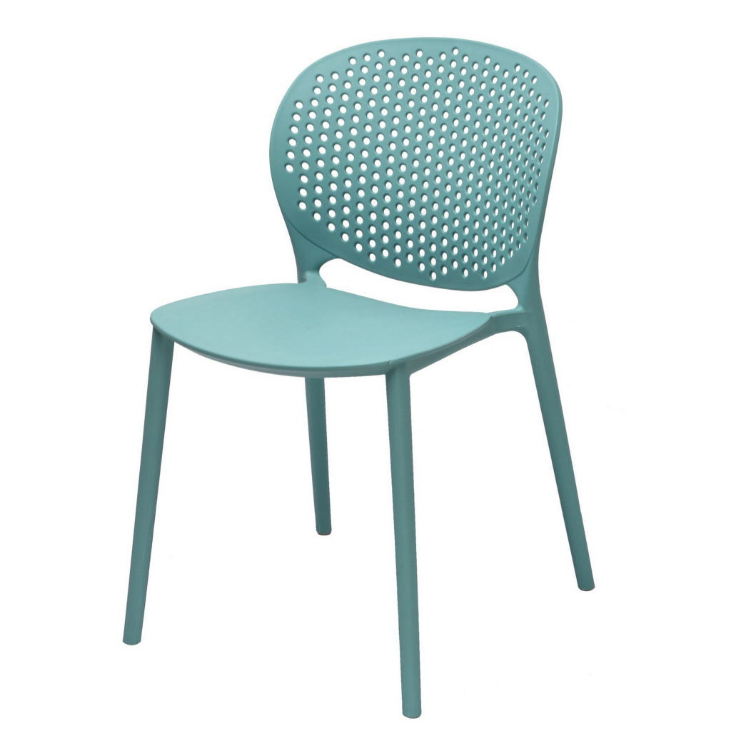 Leesy 19 Inch Side Dining Chairs Set of 4 Indoor Outdoor Blue Plastic By Casagear Home BM315390