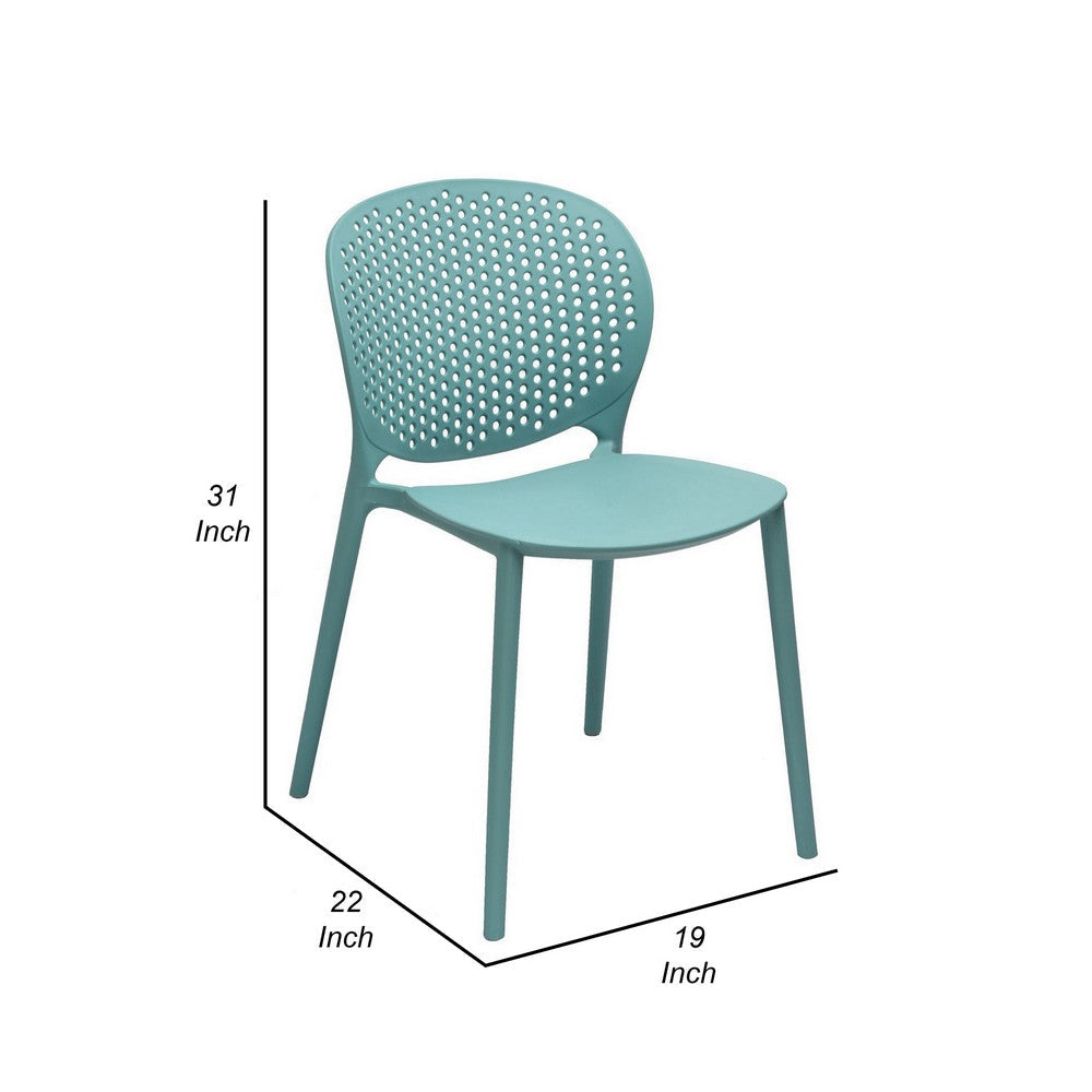 Leesy 19 Inch Side Dining Chairs, Set of 4, Indoor, Outdoor, Blue Plastic By Casagear Home