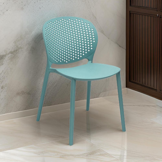 Leesy 19 Inch Side Dining Chairs, Set of 4, Indoor, Outdoor, Blue Plastic By Casagear Home