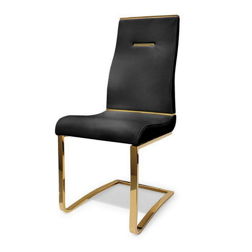 Gyn 17 Inch Dining Chair Set of 2 Cantilever Base Black Gold Faux Leather By Casagear Home BM315402