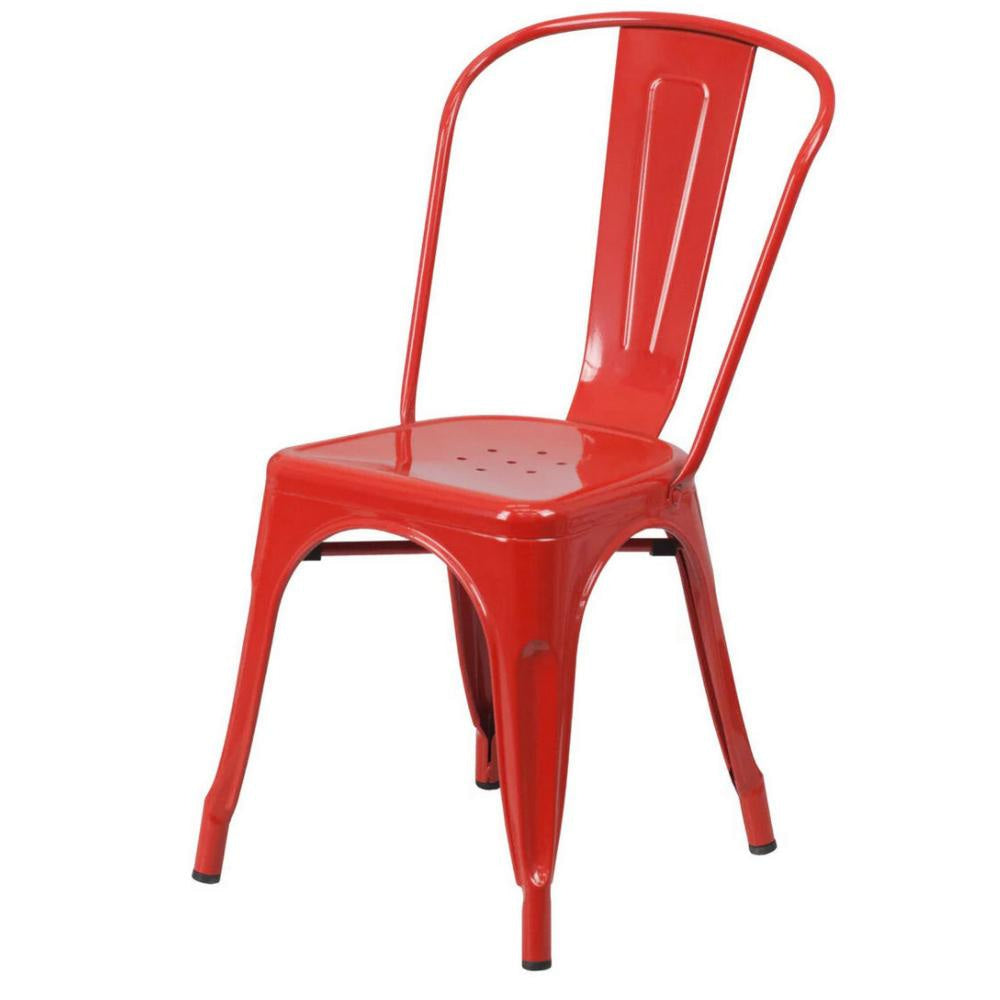 Mae 25 Inch Side Dining Chair Set of 4 Industrial Tolix Stackable Red Metal BM315403