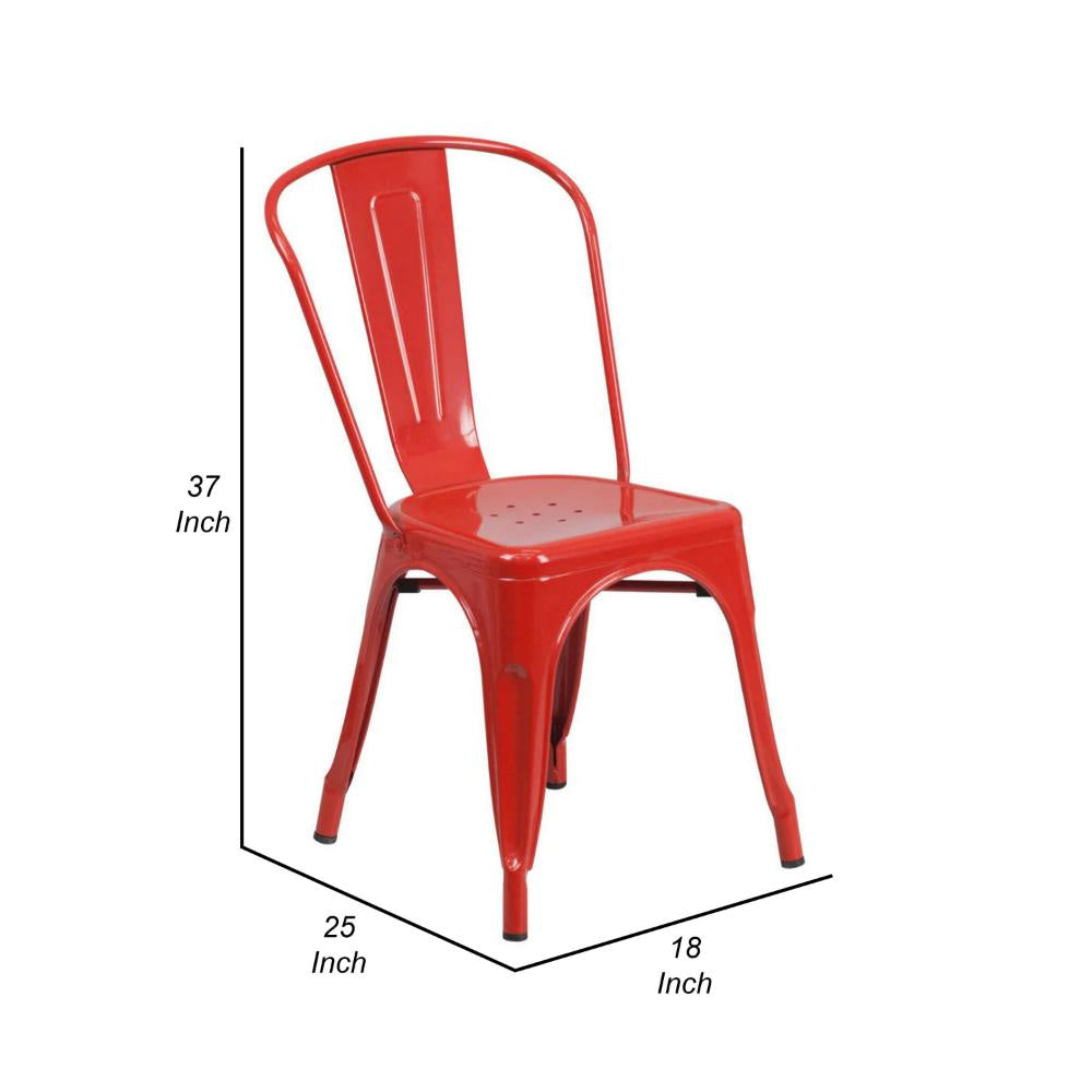 Mae 25 Inch Side Dining Chair Set of 4 Industrial Tolix Stackable Red Metal BM315403