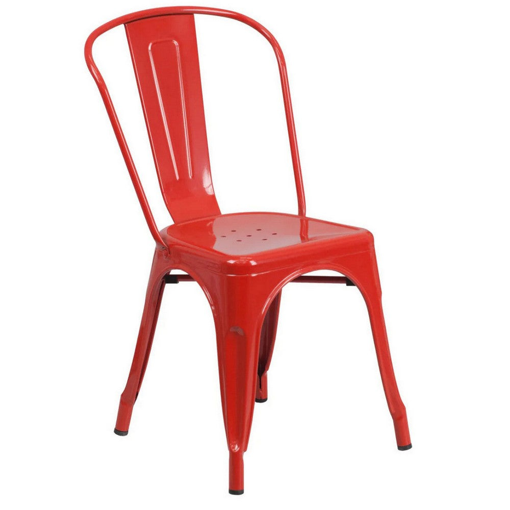Mae 25 Inch Side Dining 4 Chairs Set, Industrial Tolix Stackable, Red Metal By Casagear Home