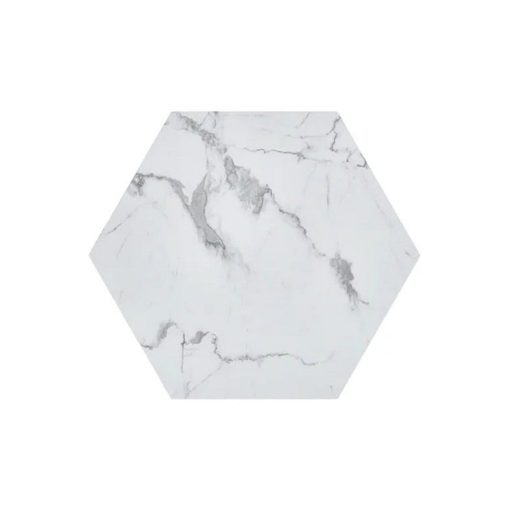 Hexi 35 Inch Coffee Table Hexagonal White Marble Design Gold Base By Casagear Home BM315408