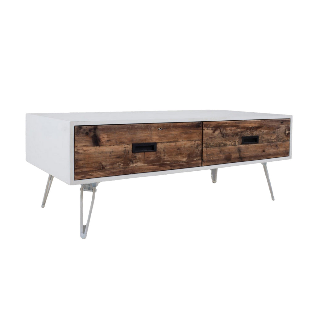 Fem 48 Inch Modern Coffee Table 2 Drawers Angled Base White Brown Wood By Casagear Home BM315415