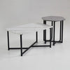 Shy Coffee and End Table Set of 2, White Geometric Top, Gray, Black Steel By Casagear Home