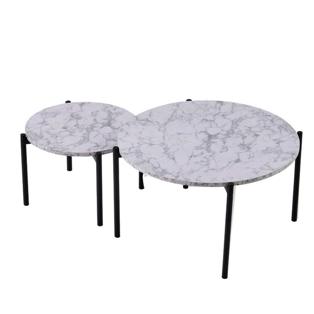 2 Piece Nesting Coffee Table Set Modern Gray White Faux Marble Round Top By Casagear Home BM315422