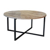 Jyn 34 Inch Coffee Table, Round Top, Black Crossed Base, Walnut Brown Wood By Casagear Home