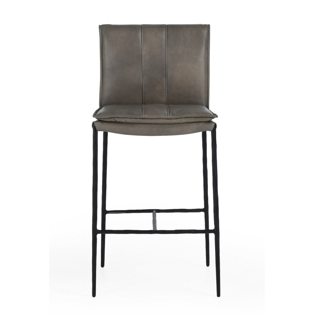 Maer 27 Inch Counter Stool Chair Cushioned Gray Leather Upholstery Iron By Casagear Home BM315447