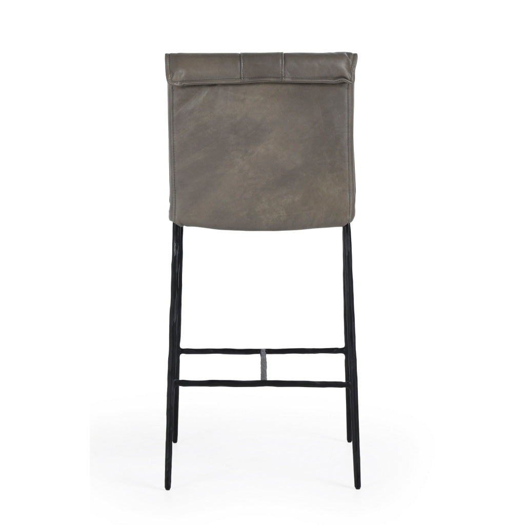 Maer 27 Inch Counter Stool Chair Cushioned Gray Leather Upholstery Iron By Casagear Home BM315447