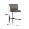 Maer 27 Inch Counter Stool Chair, Cushioned, Gray Leather Upholstery, Iron By Casagear Home