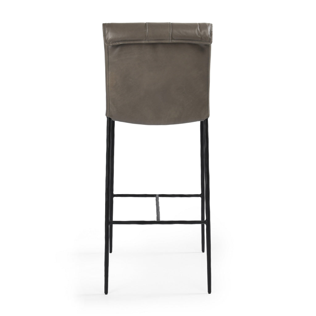 Maer 31 Inch Barstool Chair Cushioned Gray Leather Upholstery Iron By Casagear Home BM315448