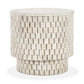 Nor 25 Inch End Table Round Square Check Pattern White Solid Mango Wood By Casagear Home BM315450