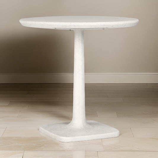 Paul 31 Inch Outdoor Bistro Table, Tulip Padestal Base, White Concrete  By Casagear Home