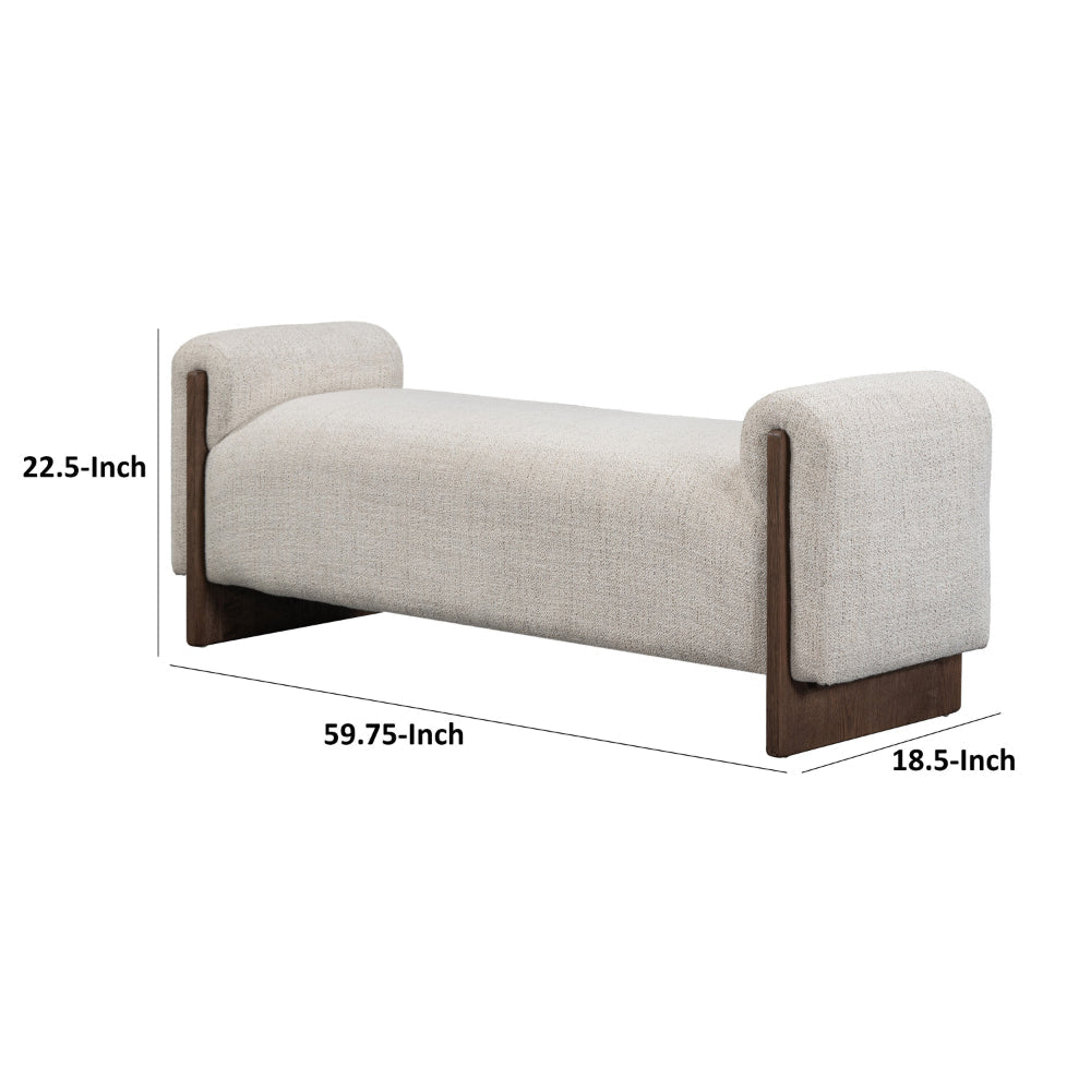 Sira 60 Inch Wide Bench Beige Polyester Upholstery Solid Ash Wood By Casagear Home BM315460