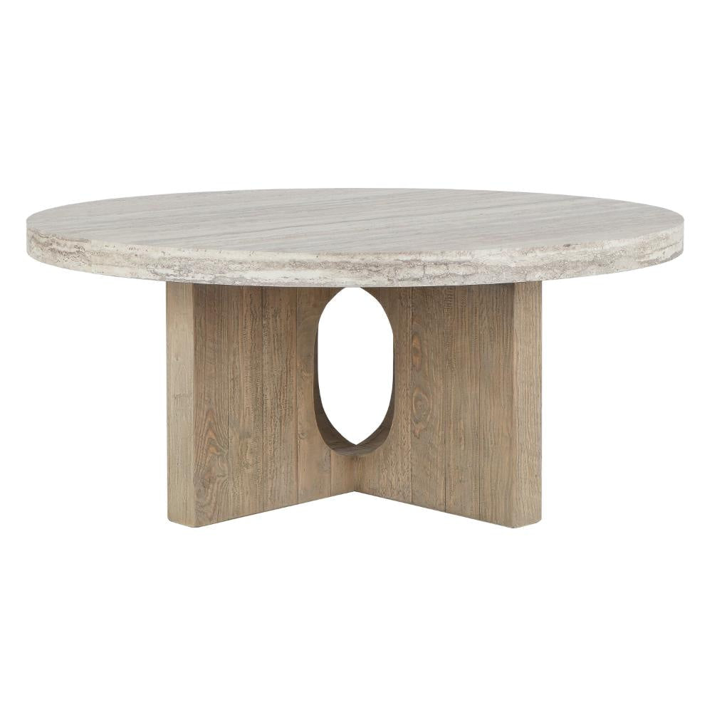 Tab 42 Inch Coffee Table White Round Top Tripod Base Concrete Pine Wood By Casagear Home BM315461