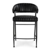 Bri 26 Inch Counter Stool Chair, Curved Padded, Tufted Black Leather, Iron By Casagear Home