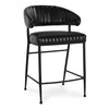 Bri 26 Inch Counter Stool Chair Curved Padded Tufted Black Leather Iron By Casagear Home BM315464